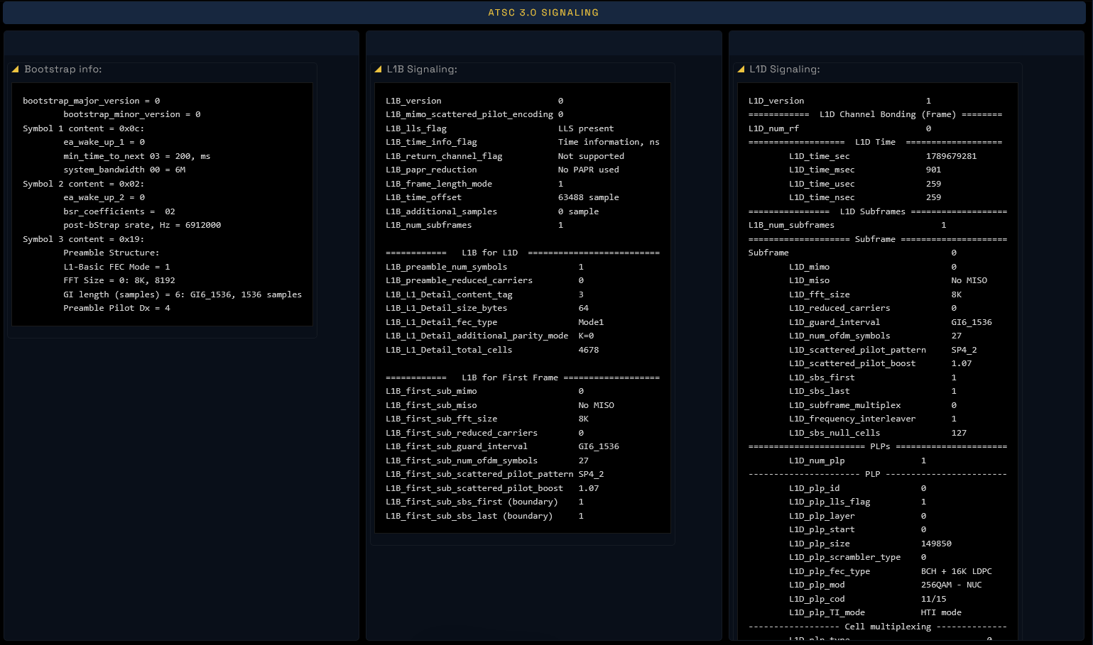ATSC 3.0 bootstrap, L1-Basic and L1-Detail signaling decode