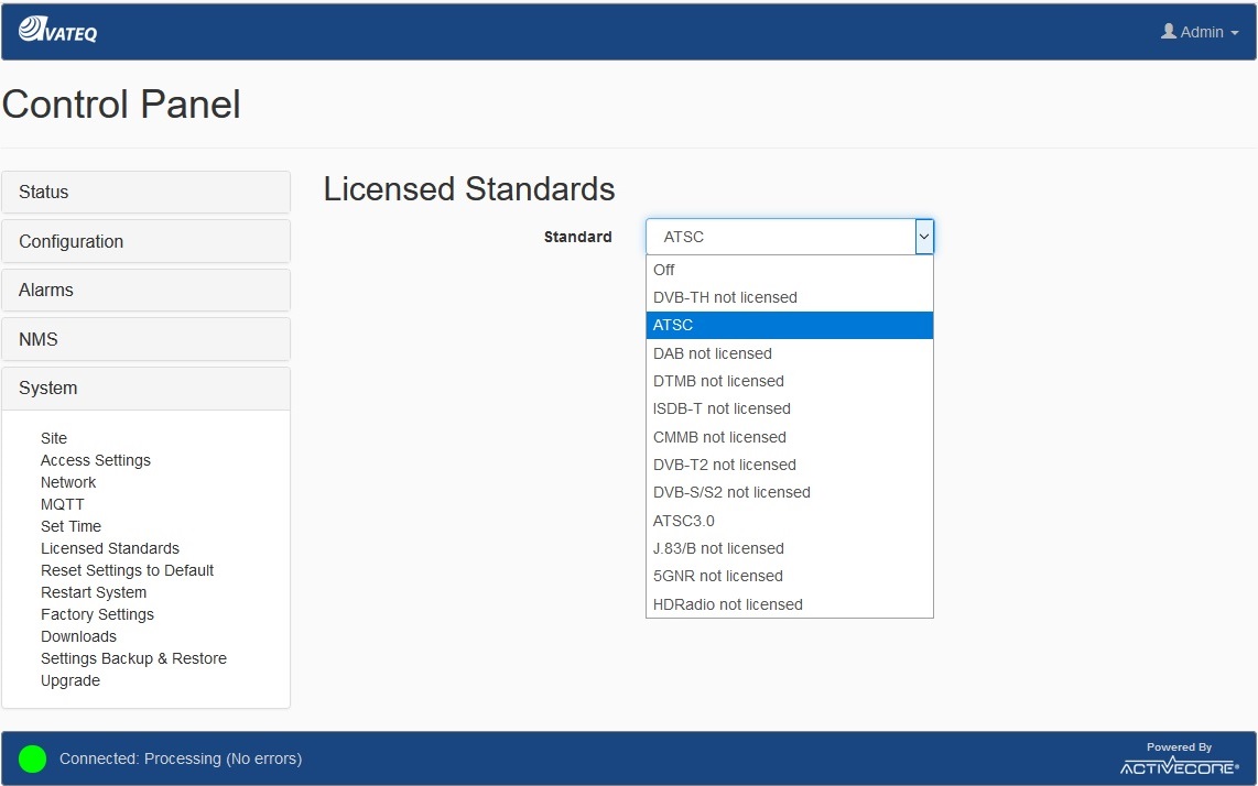 ActiveCore Framework - Selecting Licensed Standards